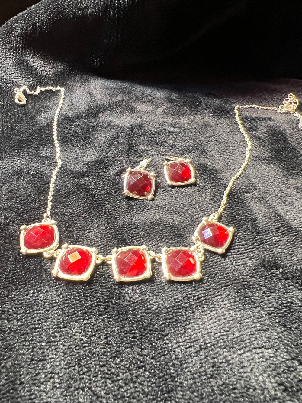 Red Faceted Stone Necklace and Earring Set - Women Jewelry